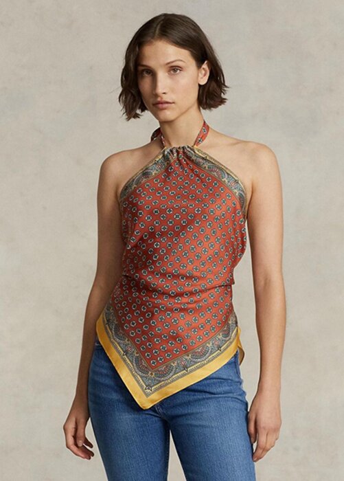 Hnědý dámský šátek Ralph Lauren s motivem Mulberry Silk Halter Tops Hnědý dámský šátek Ralph Lauren s motivem Mulberry Silk Halter Tops