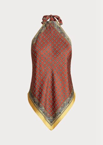 Hnědý dámský šátek Ralph Lauren s motivem Mulberry Silk Halter Tops