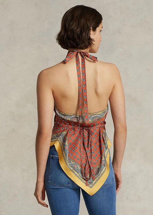 Hnědý dámský šátek Ralph Lauren s motivem Mulberry Silk Halter Tops Hnědý dámský šátek Ralph Lauren s motivem Mulberry Silk Halter Tops