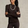 Hnědá dámská trička Ralph Lauren Logo Jersey Dlouhý rukáv Mockneck