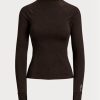 Hnědá dámská trička Ralph Lauren Logo Jersey Dlouhý rukáv Mockneck