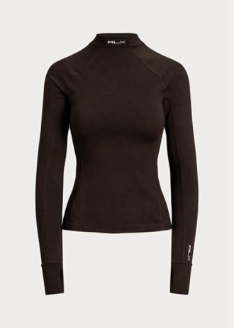 Hnědá dámská trička Ralph Lauren Logo Jersey Dlouhý rukáv Mockneck