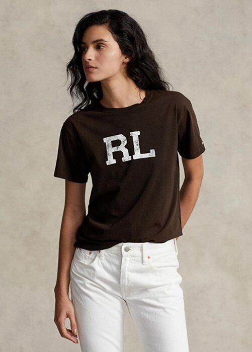 Hnědá dámská trička Ralph Lauren Rl Logo Jersey Hnědá dámská trička Ralph Lauren Rl Logo Jersey