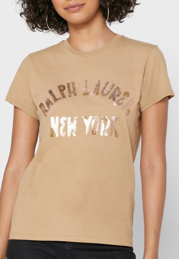Hnědá dámská trička s logem Ralph Lauren s kulatým výstřihem Hnědá dámská trička s logem Ralph Lauren s kulatým výstřihem