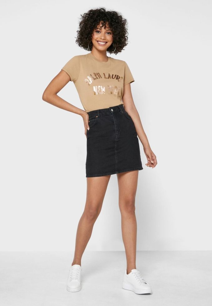 Hnědá dámská trička s logem Ralph Lauren s kulatým výstřihem Hnědá dámská trička s logem Ralph Lauren s kulatým výstřihem