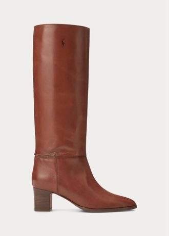 Hnědé dámské vysoké boty z teletiny Ralph Lauren