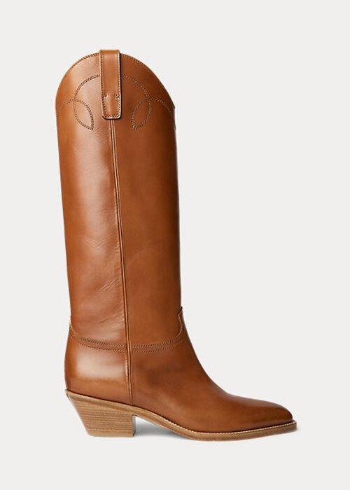 Hnědé dámské vysoké kozačky Ralph Lauren Jaelynne leštěné z teletiny Hnědé dámské vysoké kozačky Ralph Lauren Jaelynne leštěné z teletiny