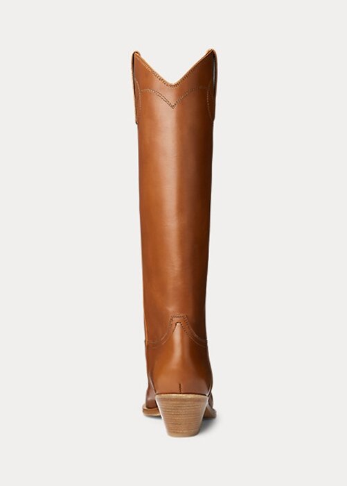 Hnědé dámské vysoké kozačky Ralph Lauren Jaelynne leštěné z teletiny Hnědé dámské vysoké kozačky Ralph Lauren Jaelynne leštěné z teletiny