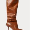 Hnědé dámské vysoké kozačky z telecí kůže Ralph Lauren Zoe