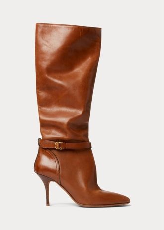 Hnědé dámské vysoké kozačky z telecí kůže Ralph Lauren Zoe