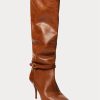 Hnědé dámské vysoké kozačky z telecí kůže Ralph Lauren Zoe