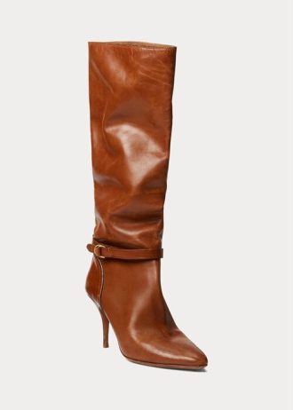 Hnědé dámské vysoké kozačky z telecí kůže Ralph Lauren Zoe