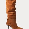 Hnědé dámské vysoké semišové boty z teletiny Ralph Lauren Zoe