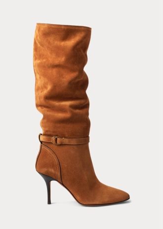 Hnědé dámské vysoké semišové boty z teletiny Ralph Lauren Zoe