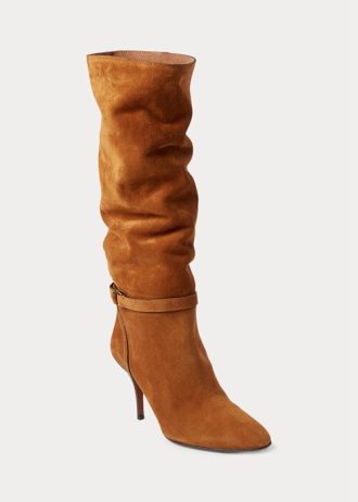 Hnědé dámské vysoké semišové boty z teletiny Ralph Lauren Zoe