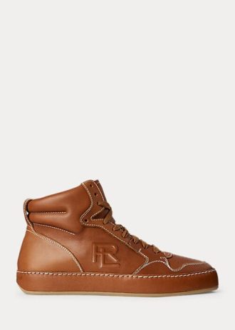 Hnědé dámské vysoké tenisky Ralph Lauren Jaemyn Calfskin Hnědé dámské vysoké tenisky Ralph Lauren Jaemyn Calfskin