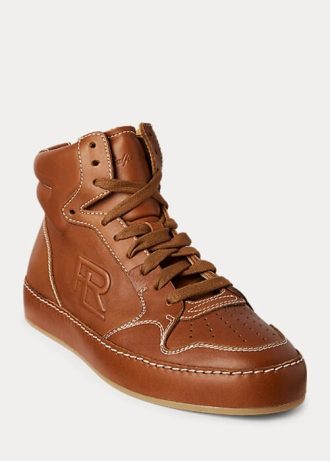 Hnědé dámské vysoké tenisky Ralph Lauren Jaemyn Calfskin Hnědé dámské vysoké tenisky Ralph Lauren Jaemyn Calfskin