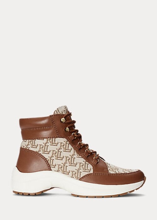 Hnědé dámské vysoké tenisky Ralph Lauren Rylee Monogram Jacquard Hnědé dámské vysoké tenisky Ralph Lauren Rylee Monogram Jacquard