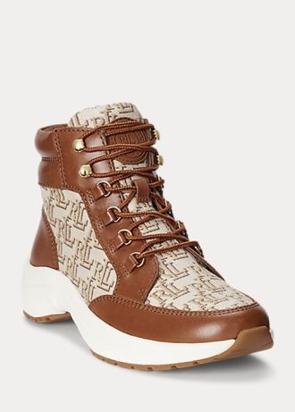 Hnědé dámské vysoké tenisky Ralph Lauren Rylee Monogram Jacquard Hnědé dámské vysoké tenisky Ralph Lauren Rylee Monogram Jacquard