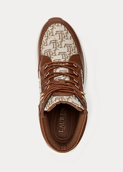Hnědé dámské vysoké tenisky Ralph Lauren Rylee Monogram Jacquard Hnědé dámské vysoké tenisky Ralph Lauren Rylee Monogram Jacquard