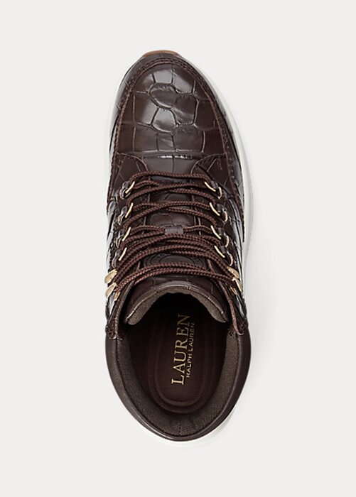Hnědé dámské vysoké tenisky Ralph Lauren Rylee s reliéfní kůží Hnědé dámské vysoké tenisky Ralph Lauren Rylee s reliéfní kůží