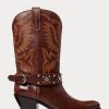 Hnědé dámské westernové boty Ralph Lauren s cvočky z telecí kůže