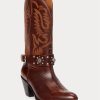 Hnědé dámské westernové boty Ralph Lauren s cvočky z telecí kůže