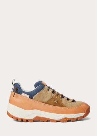 Hnědá / Indigo Pánská kůže Ralph Lauren Harmon & Džínové tenisky