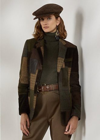 Hnědé / olivové dámské Patchworkové tvídové bundy Ralph Lauren Hailey