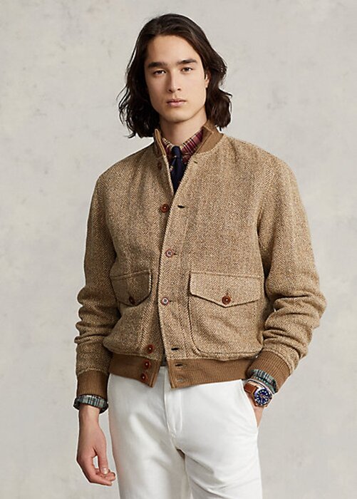 Hnědé pánské bundy Ralph Lauren Linen-Blend Tweed Hnědé pánské bundy Ralph Lauren Linen-Blend Tweed