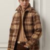 Hnědé pánské bundy Ralph Lauren Nichols z kostkované vlny