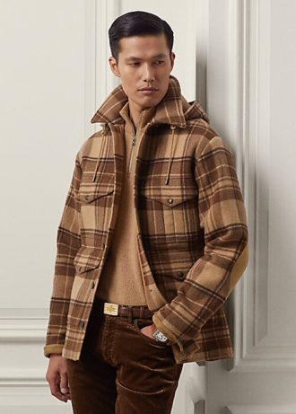 Hnědé pánské bundy Ralph Lauren Nichols z kostkované vlny