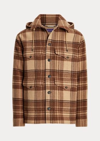 Hnědé pánské bundy Ralph Lauren Nichols z kostkované vlny