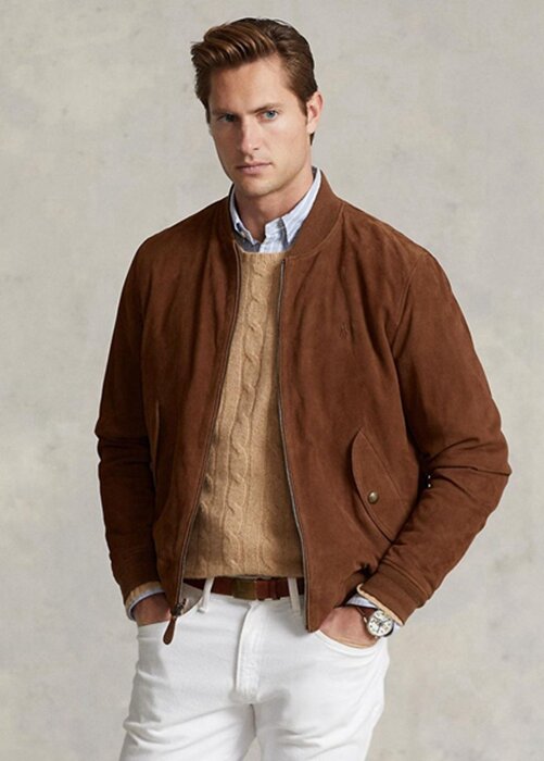 Hnědé pánské bundy Ralph Lauren Suede Bomber Hnědé pánské bundy Ralph Lauren Suede Bomber