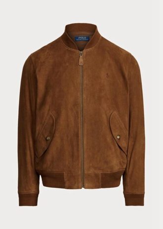 Hnědé pánské bundy Ralph Lauren Suede Bomber