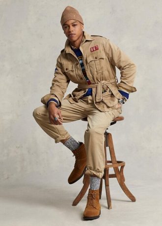 Hnědé pánské bundy Ralph Lauren Twill s páskem