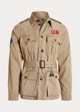 Hnědé pánské bundy Ralph Lauren Twill s páskem