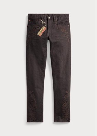 Hnědé pánské džíny Ralph Lauren Slim Narrow Fit Black Resin Rinse
