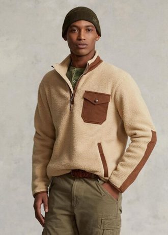 Hnědá pánská hybridní mikina Ralph Lauren Hybrid Pullover se čtvrt zipem