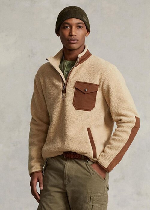 Hnědá pánská hybridní mikina Ralph Lauren Hybrid Pullover se čtvrt zipem Hnědá pánská hybridní mikina Ralph Lauren Hybrid Pullover se čtvrt zipem