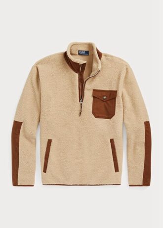 Hnědá pánská hybridní mikina Ralph Lauren Hybrid Pullover se čtvrt zipem