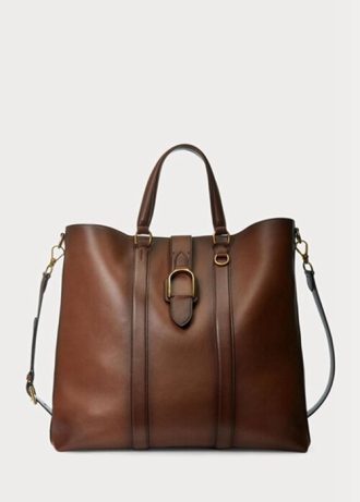 Hnědé pánské kabelky Ralph Lauren Welington z leštěné telecí kůže