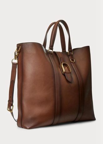Hnědé pánské kabelky Ralph Lauren Welington z leštěné telecí kůže