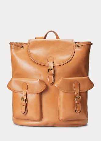 Hnědé pánské kožené batohy Ralph Lauren Heritage