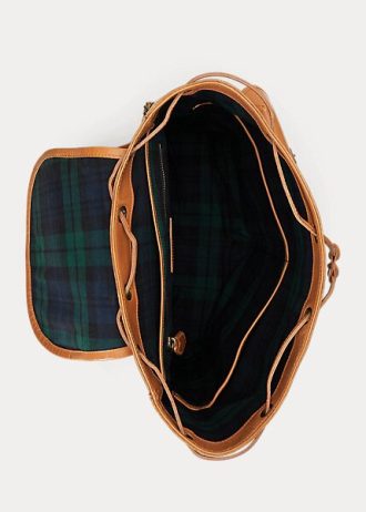 Hnědé pánské kožené batohy Ralph Lauren Heritage