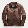 Hnědé pánské kožené kabáty Ralph Lauren