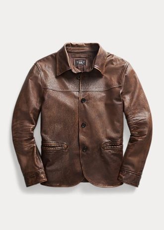 Hnědé pánské kožené kabáty Ralph Lauren