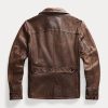 Hnědé pánské kožené kabáty Ralph Lauren