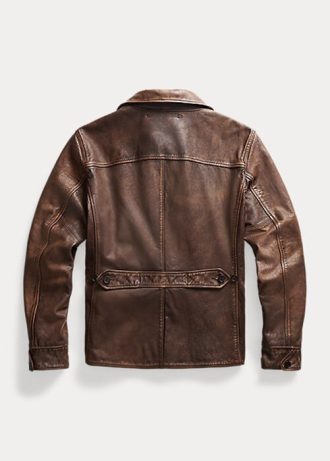 Hnědé pánské kožené kabáty Ralph Lauren