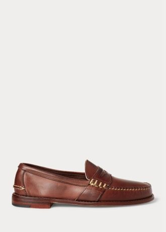 Hnědé pánské kožené penny mokasíny Ralph Lauren Edric